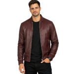 Shane Maroon Leather Bomber Jacket