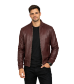 Shane Maroon Leather Bomber Jacket