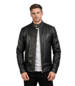 Avan Black Leather Bomber Jacket