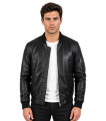 Bomia Ma-1 Black Leather Bomber Jacket