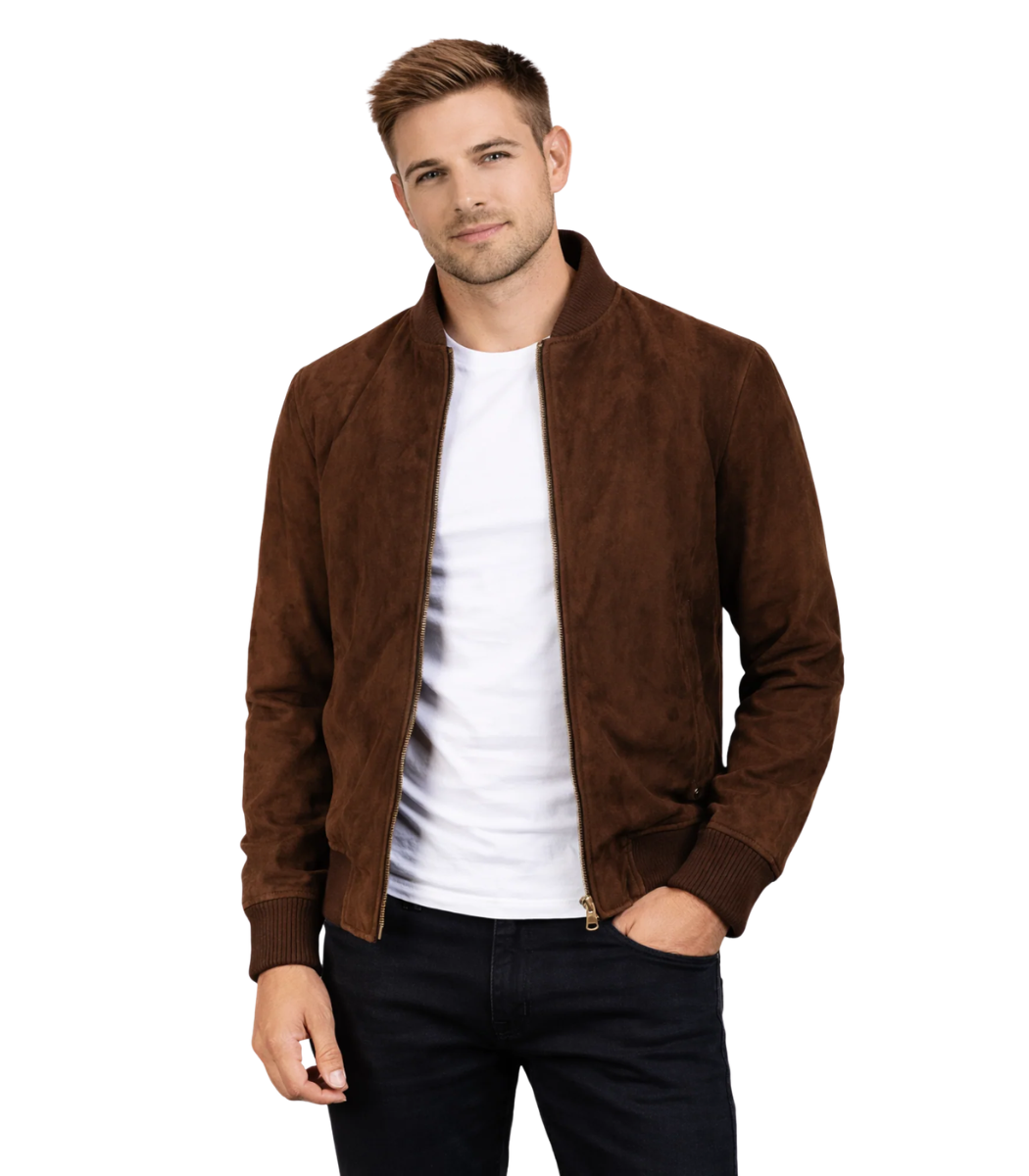 1 Shane Mocha Suede Bomber Jacket - Image 1