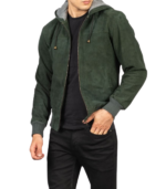 Nintenzo Green Hooded Suede Bomber Jacket - Image 5