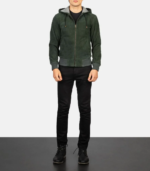 Nintenzo Green Hooded Suede Bomber Jacket - Image 6