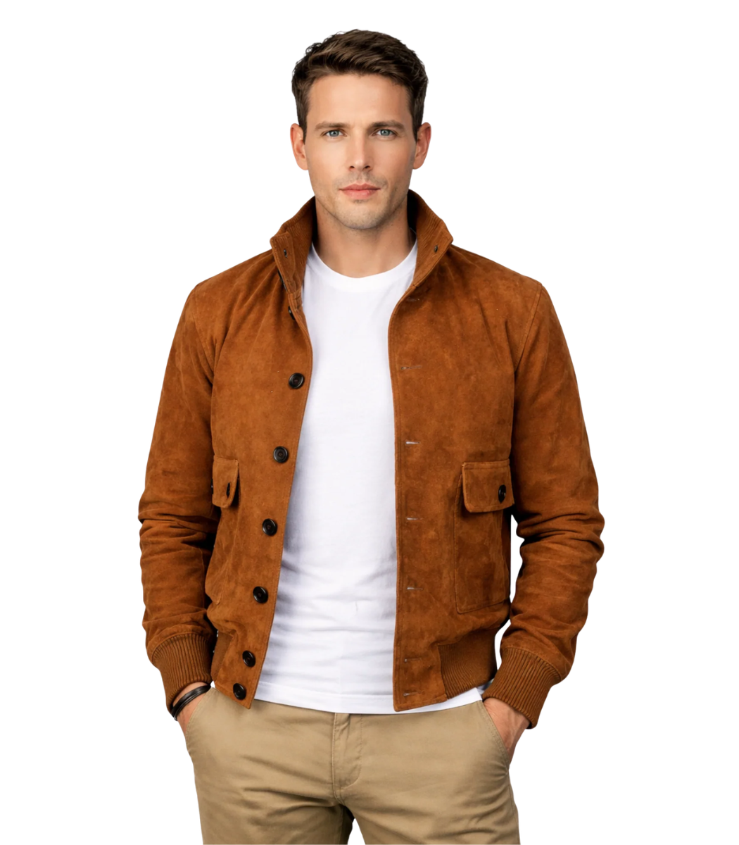 109 Eaton Brown Suede Bomber Jacket - Image 1