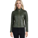 Adalyn Quilted Green Leather Biker Jacket