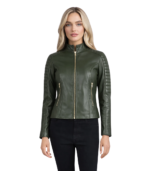Adalyn Quilted Green Leather Biker Jacket