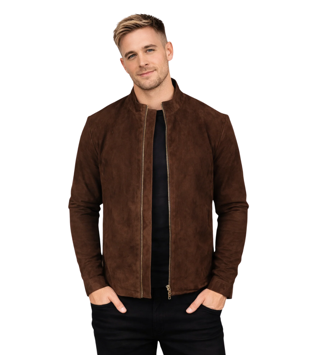 116 Charcoal Mocha Suede Biker Jacket - Image 1