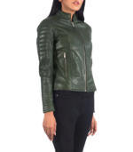 Adalyn Quilted Green Leather Biker Jacket - Image 3