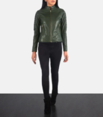 Adalyn Quilted Green Leather Biker Jacket - Image 4