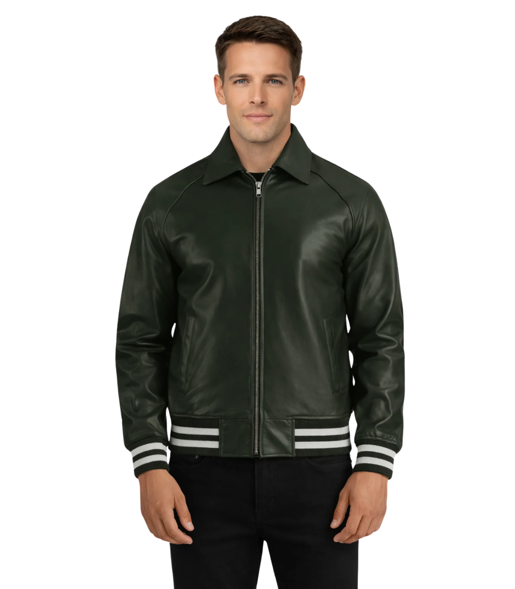 143 Walton Green Leather Varsity Jacket - Image 1