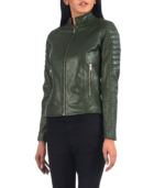 Adalyn Quilted Green Leather Biker Jacket - Image 5