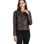 Carolyn Quilted Vintage Brown Biker Jacket