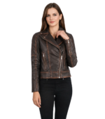 Carolyn Quilted Vintage Brown Biker Jacket