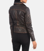 Carolyn Quilted Vintage Brown Biker Jacket - Image 4