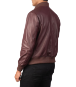 Shane Maroon Leather Bomber Jacket - Image 2