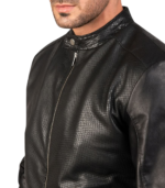 Avan Black Leather Bomber Jacket - Image 7
