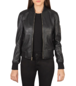 Ava Ma-1 Black Leather Bomber Jacket - Image 2