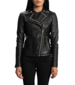 Sally Mae Studded Black Leather Biker Jacket - Image 2