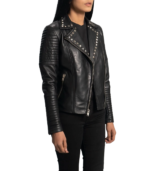Sally Mae Studded Black Leather Biker Jacket - Image 3