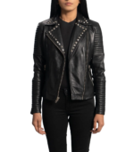 Sally Mae Studded Black Leather Biker Jacket - Image 4