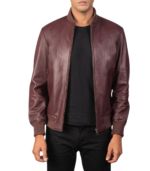 Shane Maroon Leather Bomber Jacket - Image 3