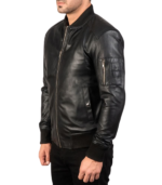 Bomia Ma-1 Black Leather Bomber Jacket - Image 3