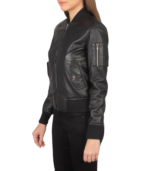 Ava Ma-1 Black Leather Bomber Jacket - Image 3
