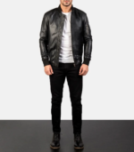 Bomia Ma-1 Black Leather Bomber Jacket - Image 4