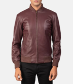 Shane Maroon Leather Bomber Jacket - Image 5