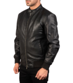Avan Black Leather Bomber Jacket - Image 3