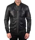 Bomia Ma-1 Black Leather Bomber Jacket - Image 5