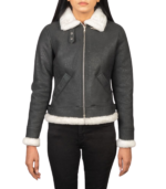 Sherilyn B-3 Black & White Leather Bomber Jacket - Image 2