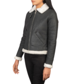 Sherilyn B-3 Black & White Leather Bomber Jacket - Image 3