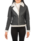 Sherilyn B-3 Black & White Leather Bomber Jacket - Image 4