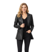 Breanna Women Double Breasted Black Leather Blazer