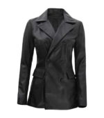 Breanna Women Double Breasted Black Leather Blazer - Image 4