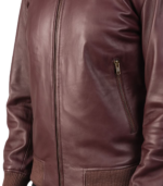 Shane Maroon Leather Bomber Jacket - Image 6