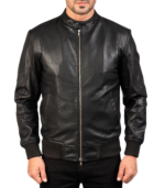 Avan Black Leather Bomber Jacket - Image 4