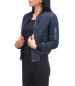 Ava Ma-1 Blue Suede Bomber Jacket - Image 3