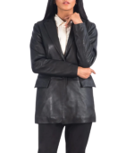 Marilyn Black Leather Blazer - Image 4