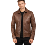 Lavendard Brown Leather Biker Jacket
