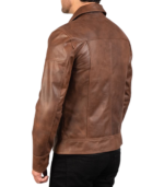 Lavendard Brown Leather Biker Jacket - Image 2
