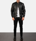 Avan Black Leather Bomber Jacket - Image 5