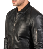 Bomia Ma-1 Black Leather Bomber Jacket - Image 7