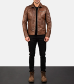 Lavendard Brown Leather Biker Jacket - Image 6