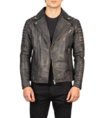 Armand Distressed Brown Leather Biker Jacket - Image 3