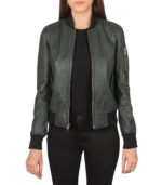 Ava Ma-1 Green Leather Bomber Jacket - Image 2