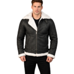B-3 Distressed Black Leather Bomber Jacket