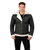 B-3 Distressed Black Leather Bomber Jacket