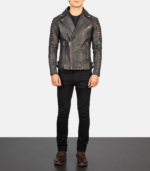 Armand Distressed Brown Leather Biker Jacket - Image 6